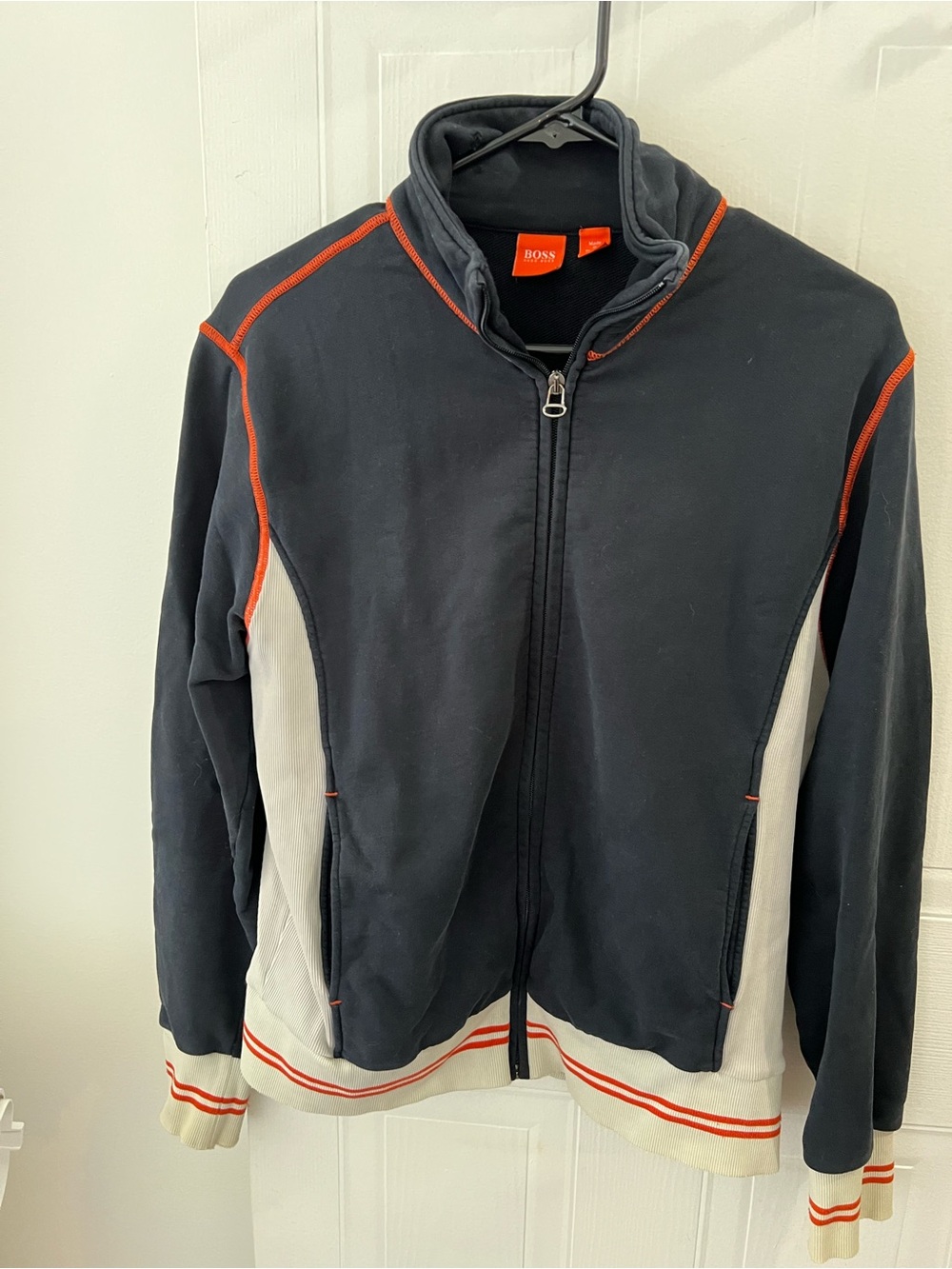 Hugo Boss Navy Jacket with Cream Panels and Orange Piping
